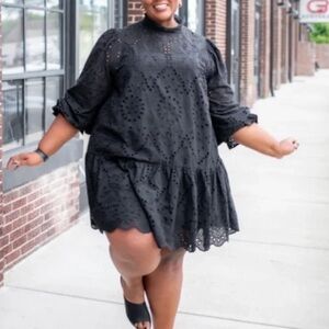 Eloquii Easy Eyelet Dress in black plus size 18
